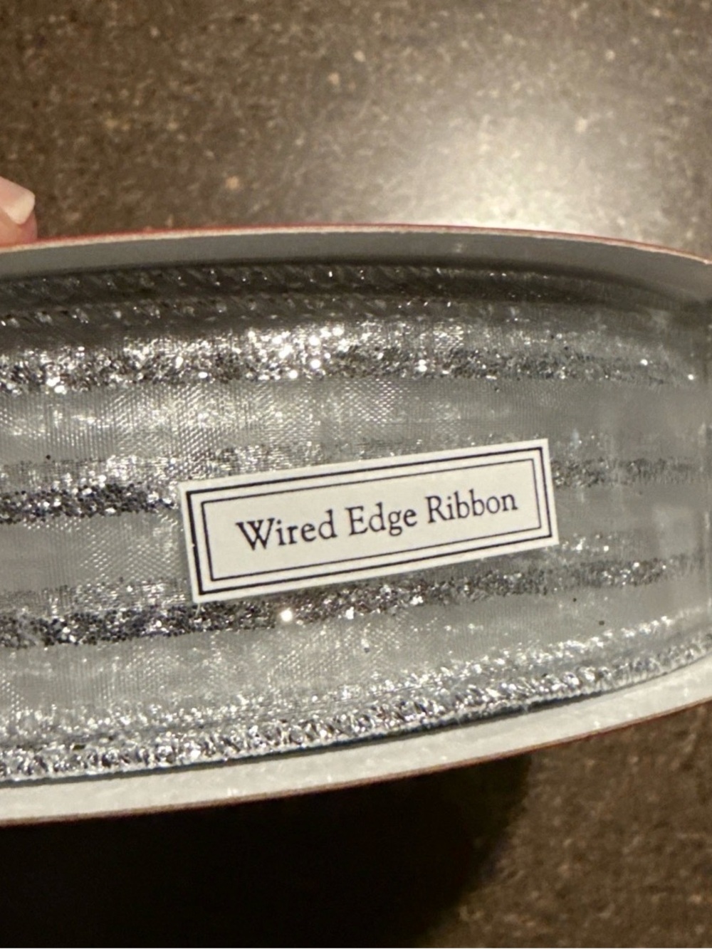 Christmas Swirl Ribbon 1.5" X 90’ Nylon Sheer, Wired Edge Silver W/ Glitter New